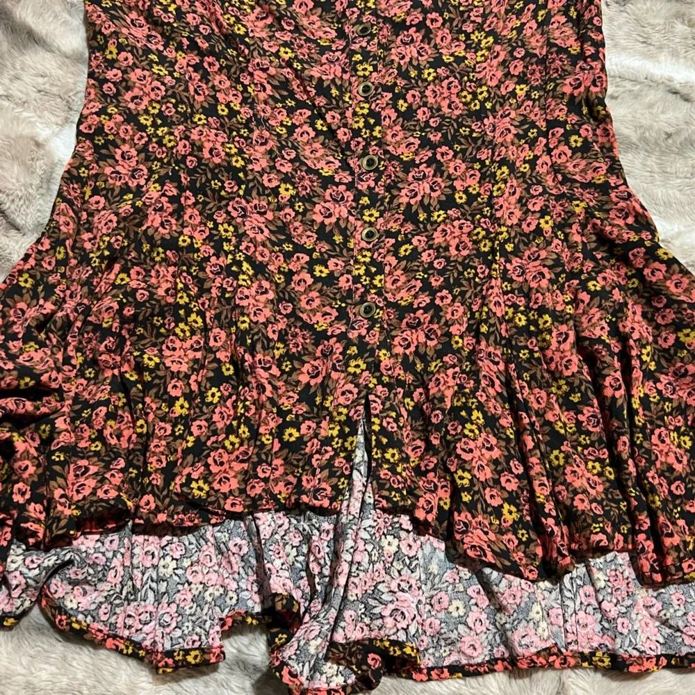 Free people floral bodice button front tank lace up back